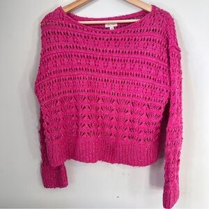 Anthropologie Pilcro Bright Pink Open-Knit Sweater